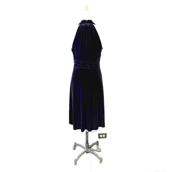 Evan Picone Black Velvet Cocktail Dress V Neck Halter Back sz 16 - Picture 2 of 12
